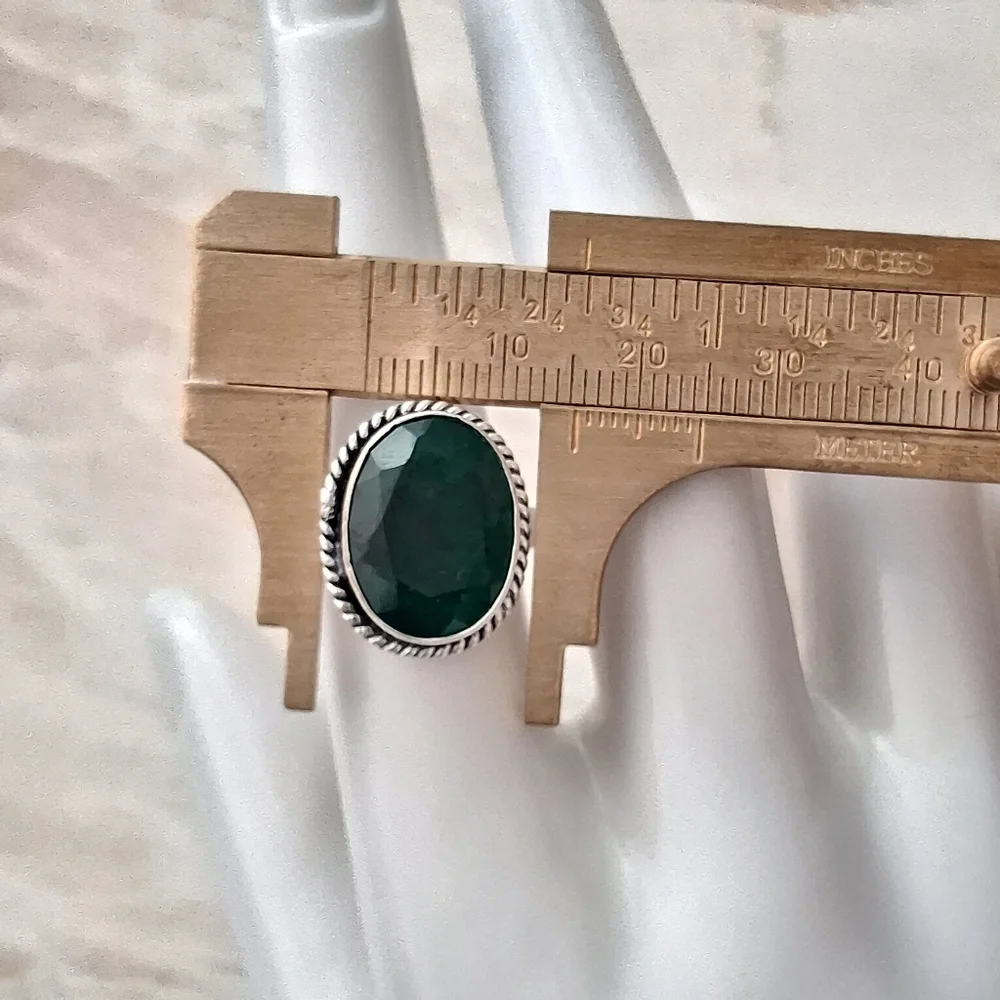 Stunning Genuine Raw Emerald Bezel Cut 925 Sterling Silver Ring 7 1/4 - Picture 6 of 8